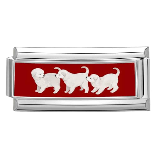 Hoomall Italian Bracelet Charm Silber Edelstahl Lang 20x9mm Rot Katze Hund Italian Charms Module DIY Abnehmbar Haustier Italian Style Armband Zubehör Modular Italienische Armbänder (3 Weiß Welpen) von Hoomall