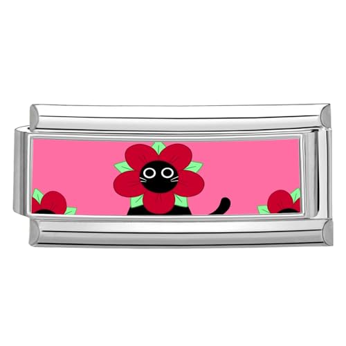 Hoomall Italian Bracelet Charm Silber Edelstahl Lang 20x9mm Rot Katze Hund Italian Charms Module DIY Abnehmbar Haustier Italian Style Armband Zubehör Modular Italienische Armbänder (Katze Blume) von Hoomall