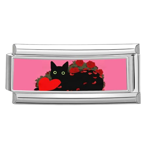 Hoomall Italian Bracelet Charm Silber Edelstahl Lang 20x9mm Rot Katze Hund Italian Charms Module DIY Abnehmbar Haustier Italian Style Armband Zubehör Modular Italienische Armbänder (Katze Rose) von Hoomall