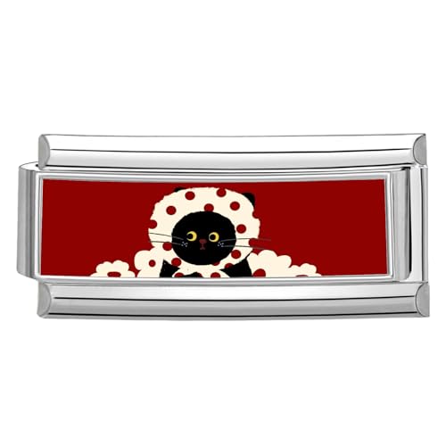Hoomall Italian Bracelet Charm Silber Edelstahl Lang 20x9mm Rot Katze Hund Italian Charms Module DIY Abnehmbar Haustier Italian Style Armband Zubehör Modular Italienische Armbänder (Kitten Dress Up) von Hoomall