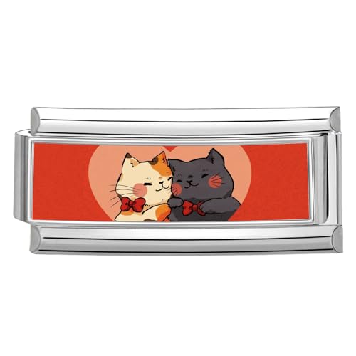 Hoomall Italian Bracelet Charm Silber Edelstahl Lang 20x9mm Rot Katze Hund Italian Charms Module DIY Abnehmbar Haustier Italian Style Armband Zubehör Modular Italienische Armbänder (Love Kitten) von Hoomall
