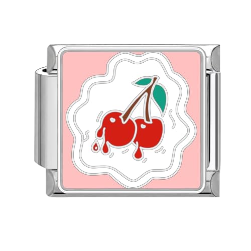 Hoomall Italian Bracelet Charms Silber für Damen Italian Style Module Kirsche Charm DIY Abnehmbar 9mm Edelstahl Italienisches Armband Charm Sliver Modular Italian Stil Charms Geschenk (Kirsche Pink) von Hoomall