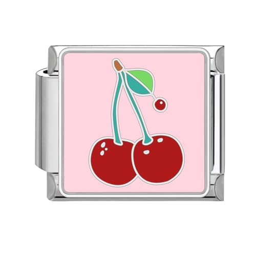 Hoomall Italian Bracelet Charms Silber für Damen Italian Style Module Kirsche Charm DIY Abnehmbar 9mm Edelstahl Italienisches Armband Charm Sliver Modular Italian Stil Charms Geschenk (Kirsche Rosa) von Hoomall