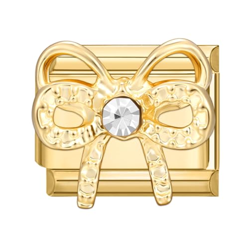 Hoomall Italian Charm Armband Gold Edelstahl mit Diamant Modular 9mm Italian Style Charms Vergoldet Italian Charm Bracelet Module DIY Italienische Armband Zubehör Elegant Geschenk(Doppelt Schleife von Hoomall