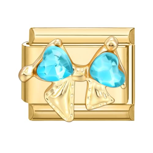 Hoomall Italian Charm Armband Gold Edelstahl mit Diamant Modular 9mm Italian Style Charms Vergoldet Italian Charm Bracelet Module DIY Italienische Armband Zubehör Elegant Geschenk (Blau Schleife) von Hoomall