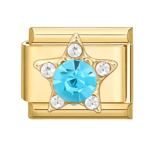 Hoomall Italian Charm Armband Gold Edelstahl mit Diamant Modular 9mm Italian Style Charms Vergoldet Italian Charm Bracelet Module DIY Italienische Armband Zubehör Elegant Geschenk (Blau Stern) von Hoomall
