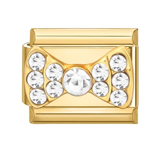 Hoomall Italian Charm Armband Gold Edelstahl mit Diamant Modular 9mm Italian Style Charms Vergoldet Italian Charm Bracelet Module DIY Italienische Armband Zubehör Elegant Geschenk (Diamant Fliege) von Hoomall