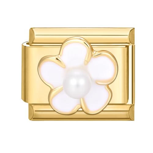 Hoomall Italian Charm Armband Gold Edelstahl mit Diamant Modular 9mm Italian Style Charms Vergoldet Italian Charm Bracelet Module DIY Italienische Armband Zubehör Elegant Geschenk (Perlen Blume) von Hoomall