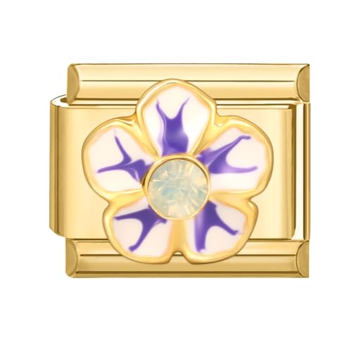 Hoomall Italian Charm Armband Gold Edelstahl mit Diamant Modular 9mm Italian Style Charms Vergoldet Italian Charm Bracelet Module DIY Italienische Armband Zubehör Elegant Geschenk (Weiß Lila Blume von Hoomall