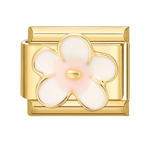 Hoomall Italian Charm Armband Gold Edelstahl mit Diamant Modular 9mm Italian Style Charms Vergoldet Italian Charm Bracelet Module DIY Italienische Armband Zubehör Elegant Geschenk (Weiße Blume) von Hoomall