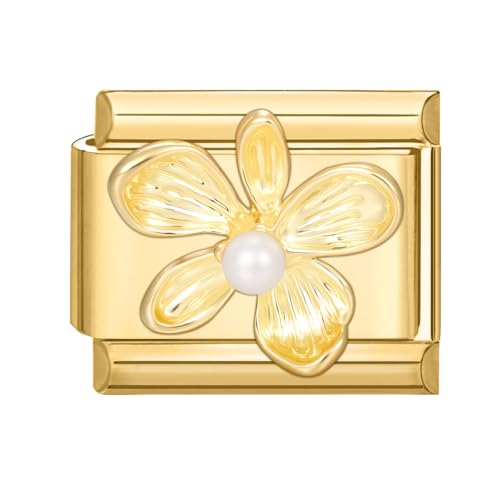 Hoomall Italian Charm Armband Gold Edelstahl mit Diamant Modular 9mm Italian Style Charms Vergoldet Italian Charm Bracelet Module DIY Italienische Armband Zubehör Elegant Geschenk Damen(Gold Blume von Hoomall