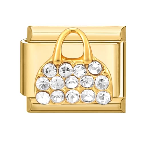 Hoomall Italian Charm Armband Gold Edelstahl mit Diamant Modular 9mm Italian Style Charms Vergoldet Italian Charm Bracelet Module DIY Italienische Armband Zubehör Elegant Geschenk Damen(Handtasche von Hoomall