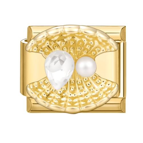 Hoomall Italian Charm Armband Gold Edelstahl mit Diamant Modular 9mm Italian Style Charms Vergoldet Italian Charm Bracelet Module DIY Italienische Armband Zubehör Elegant Geschenk Frauen (Muschel von Hoomall