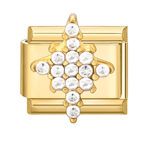 Hoomall Italian Charm Armband Gold Edelstahl mit Diamant Modular 9mm Italian Style Charms Vergoldet Italian Charm Bracelet Module DIY Italienische Armband Zubehör Elegantes Geschenk Frauen(Viereck von Hoomall
