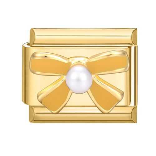 Hoomall Italian Charm Armband Gold Edelstahl mit Diamant Modular 9mm Italian Style Charms Vergoldet Italian Charm Bracelet Module DIY Italienische Armband Zubehör Elegantes Geschenk Frauen (Masche von Hoomall