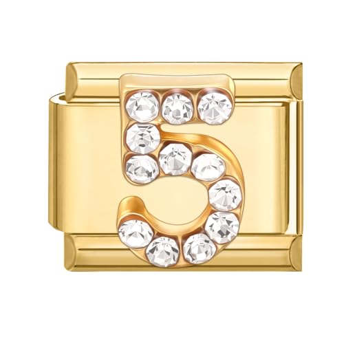 Hoomall Italian Charm Armband Gold Edelstahl mit Diamant Modular 9mm Italian Style Charms Vergoldet Italian Charm Bracelet Module DIY Italienische Armband Zubehör Elegantes Geschenk für Frauen (5) von Hoomall