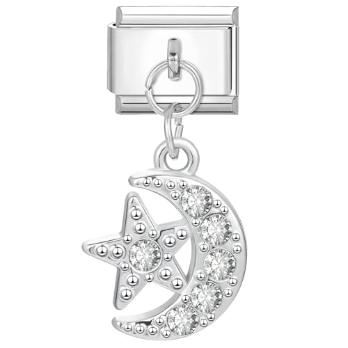 Hoomall Italian Charm Bracelet Anhänger Charms für Armband Fußkettchen Halskette 10x9mm Silber Edelstahl Italian Charms DIY Modul Charm Abnehmbare Schmuck Selber Machen(Diamant Stern Mond) von Hoomall