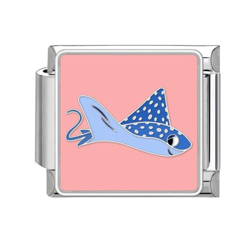 Hoomall Italian Charm Bracelet Blau Meer 9mm Edelstahl Italian Style Charms Module Italienisches Armband Charms Silber Ozean DIY Abnehmbar Strand Modular Armbänder Zubehör Damen Mädchen Geschenk(Fisch von Hoomall