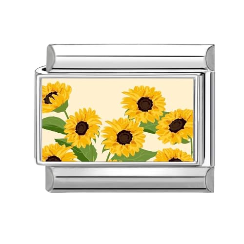 Hoomall Italian Charm Bracelet Charms Blumen Silber Floral 9mm Edelstahl Italian Module für Damen DIY Italian Style Charms Modular Italienische Armbänder Personalisiert Geschenk (Gelbe Sonnenblumen) von Hoomall