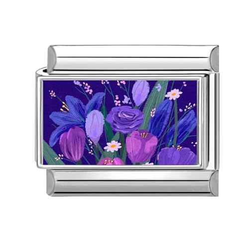 Hoomall Italian Charm Bracelet Charms Blumen Silber Floral 9mm Edelstahl Italian Module für Damen DIY Italian Style Charms Modular Italienische Armbänder Personalisiert Geschenk (Lila Blumenstrauß) von Hoomall