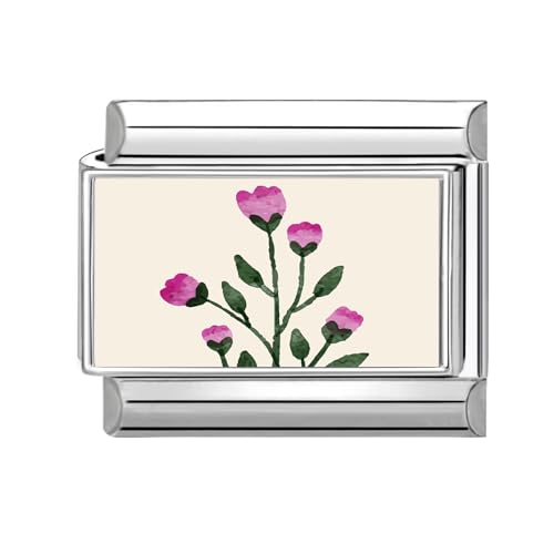 Hoomall Italian Charm Bracelet Charms Blumen Silber Floral 9mm Edelstahl Italian Module für Damen DIY Italian Style Charms Modular Italienische Armbänder Personalisiert Geschenk (Rosa Blütenknospen) von Hoomall