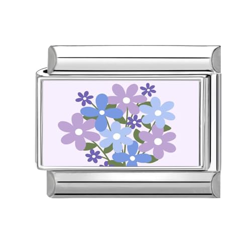 Hoomall Italian Charm Bracelet Charms Blumen Silber Floral 9mm Edelstahl Italian Module für Damen DIY Italian Style Charms Modular Italienische Armbänder Personalisiert Geschenk (Violett Blumen) von Hoomall