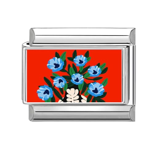 Hoomall Italian Charm Bracelet Charms Blumen Silber Floral 9mm Edelstahl Italian Module für Damen DIY Italian Style Charms Zeitlos Modular Italienische Armbänder Personalisiert Geschenk (Blau Iris) von Hoomall