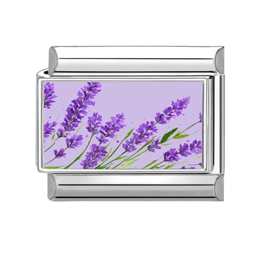 Hoomall Italian Charm Bracelet Charms Blumen Silber Floral 9mm Edelstahl Italian Module für Damen DIY Italian Style Charms Zeitlos Modular Italienische Armbänder Personalisiert Geschenk (Lavendel) von Hoomall