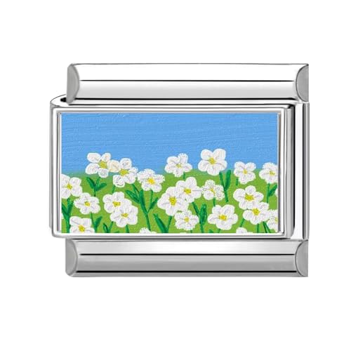 Hoomall Italian Charm Bracelet Charms Blumen Silber Floral 9mm Edelstahl Italian Module für Damen DIY Italian Style Charms Zeitlos Modular Italienische Armbänder Personalisiert Geschenk (Weiß Blumen) von Hoomall