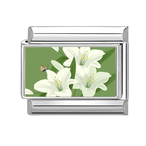 Hoomall Italian Charm Bracelet Charms Blumen Silber Floral 9mm Edelstahl Italian Module für Damen DIY Italian Style Charms Zeitlos Modular Italienische Armbänder Personalisiert Geschenk (Weiße Lilien) von Hoomall