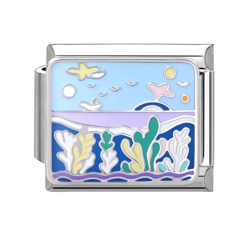 Hoomall Italian Charm Bracelet Charms Exquisiter Ozean 9mm Italian Charm Module DIY Abnehmbar Edelstahl Italian Style Charms für Damen Blau Meer Italienisches Armband Zubehör Mädchen Geschenk von Hoomall