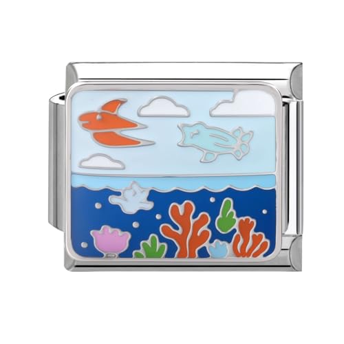 Hoomall Italian Charm Bracelet Charms Exquisiter Ozean 9mm Italian Charm Module DIY Abnehmbar Edelstahl Italian Style Charms für Damen Blau Meer Italienisches Armband Zubehör Mädchen Geschenk von Hoomall