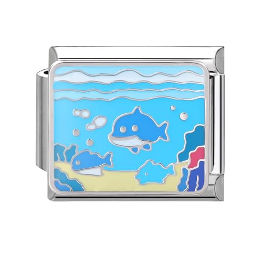 Hoomall Italian Charm Bracelet Charms Exquisiter Ozean 9mm Italian Charm Module DIY Abnehmbar Edelstahl Italian Style Charms für Damen Blau Meer Italienisches Armband Zubehör Mädchen Geschenk von Hoomall