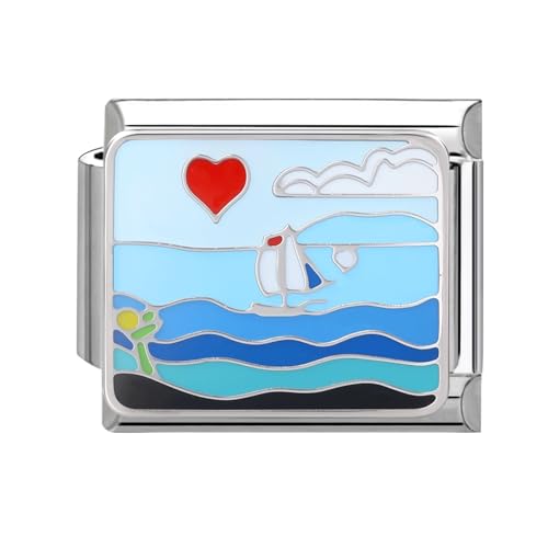 Hoomall Italian Charm Bracelet Charms Exquisiter Ozean 9mm Italian Charm Module DIY Abnehmbar Edelstahl Italian Style Charms für Damen Blau Meer Italienisches Armband Zubehör Mädchen Geschenk von Hoomall