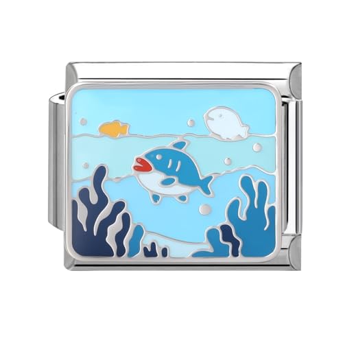 Hoomall Italian Charm Bracelet Charms Exquisiter Ozean 9mm Italian Charm Module DIY Abnehmbar Edelstahl Italian Style Charms für Damen Blau Meer Italienisches Armband Zubehör Mädchen Geschenk von Hoomall