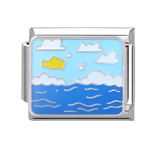 Hoomall Italian Charm Bracelet Charms Exquisiter Ozean 9mm Italian Charm Module DIY Abnehmbar Edelstahl Italian Style Charms für Damen Blau Meer Italienisches Armband Zubehör Mädchen Geschenk von Hoomall