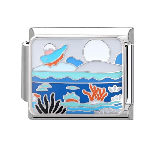 Hoomall Italian Charm Bracelet Charms Exquisiter Ozean 9mm Italian Charm Module DIY Abnehmbar Edelstahl Italian Style Charms für Damen Blau Meer Italienisches Armband Zubehör Mädchen Geschenk von Hoomall