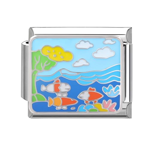 Hoomall Italian Charm Bracelet Charms Exquisiter Ozean 9mm Italian Charm Module DIY Abnehmbar Edelstahl Italian Style Charms für Damen Blau Meer Italienisches Armband Zubehör Mädchen Geschenk von Hoomall