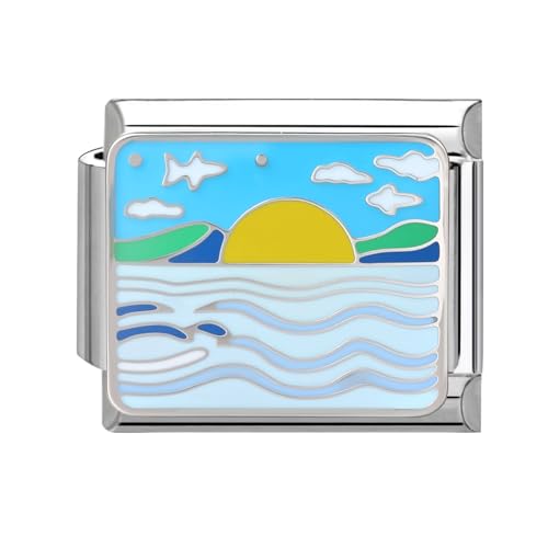 Hoomall Italian Charm Bracelet Charms Exquisiter Ozean 9mm Italian Charm Module DIY Abnehmbar Edelstahl Italian Style Charms für Damen Blau Meer Italienisches Armband Zubehör Mädchen Geschenk von Hoomall