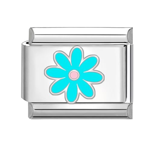 Hoomall Italian Charm Bracelet Charms Silber Italienische Armband Charms mit Blumen 9mm Italian Style Module Bunt Italian Stil Schmuck Zubehör DIY Damen Geschenk (Cyan) von Hoomall