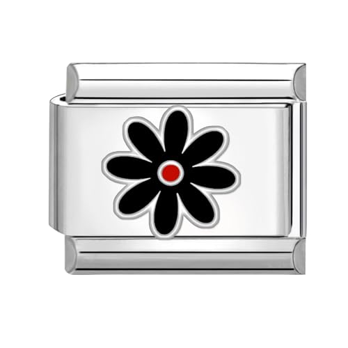 Hoomall Italian Charm Bracelet Charms Silber Italienische Armband Charms mit Blumen 9mm Italian Style Module Bunt Italian Stil Schmuck Zubehör DIY Damen Geschenk (Schwarz) von Hoomall