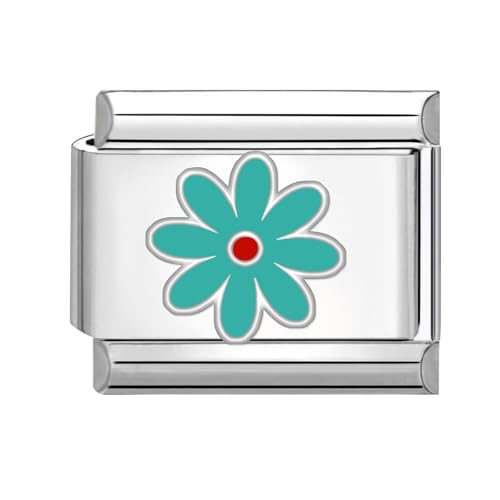 Hoomall Italian Charm Bracelet Charms Silber Italienische Armband Charms mit Blumen 9mm Italian Style Module Bunt Italian Stil Schmuck Zubehör DIY Damen Geschenk (Türkis) von Hoomall