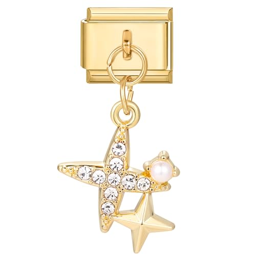 Hoomall Italian Charm Bracelet Charms mit Anhänger Armband Fußkettchen Halskette Charms 10x9mm Gold Edelstahl Italian Charms DIY Modul Charm Abnehmbare Schmuck(Doppelstern) von Hoomall