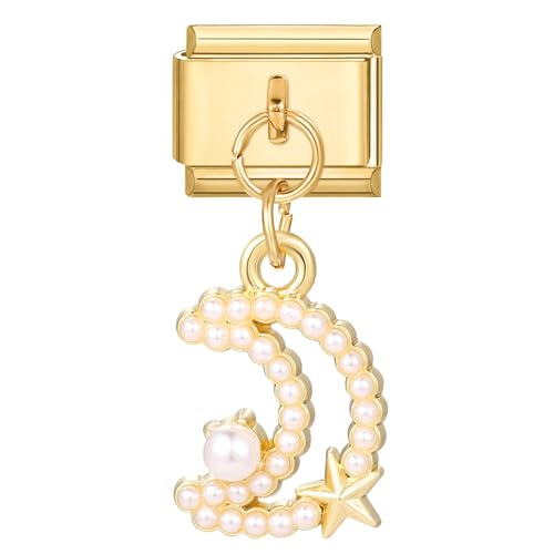 Hoomall Italian Charm Bracelet Charms mit Anhänger Armband Fußkettchen Halskette Charms 10x9mm Gold Edelstahl Italian Charms DIY Modul Charm Abnehmbare Schmuck(Perle Mond) von Hoomall