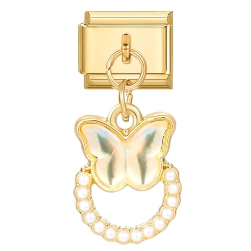 Hoomall Italian Charm Bracelet Charms mit Anhänger Armband Fußkettchen Halskette Charms 10x9mm Gold Edelstahl Italian Charms DIY Modul Charm Abnehmbare Schmuck(Schmetterling Perle) von Hoomall