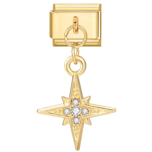 Hoomall Italian Charm Bracelet Charms mit Anhänger Armband Fußkettchen Halskette Charms 10x9mm Gold Edelstahl Italian Charms DIY Modul Charm Abnehmbare Schmuck(Vierfacher Stern) von Hoomall