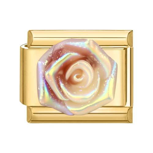 Hoomall Italian Charm Bracelet Gold Edelstahl Vergoldet Italian Modulares Armband 9mm 3D Muster Italian Style Charms DIY Abnehmbar Italienische Armbänder Module Frauen Mädchen Geschenk (Funkeln Rose) von Hoomall