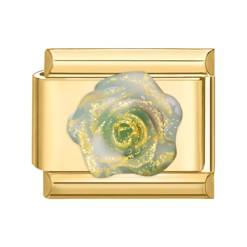 Hoomall Italian Charm Bracelet Gold Edelstahl Vergoldet Italian Modulares Armband 9mm 3D Muster Italian Style Charms DIY Abnehmbar Italienische Armbänder Module Frauen Mädchen Geschenk (Grün Gold Rose von Hoomall