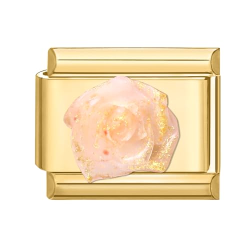 Hoomall Italian Charm Bracelet Gold Edelstahl Vergoldet Italian Modulares Armband 9mm 3D Muster Italian Style Charms DIY Abnehmbar Italienische Armbänder Module Frauen Mädchen Geschenk (Rosa Gold Rose von Hoomall