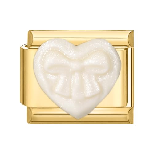 Hoomall Italian Charm Bracelet Gold Edelstahl Vergoldet Italian Modulares Armband 9mm 3D Muster Italian Style Charms DIY Abnehmbar Italienische Armbänder Module Mädchen Geschenk (Beige Herz Schleife) von Hoomall